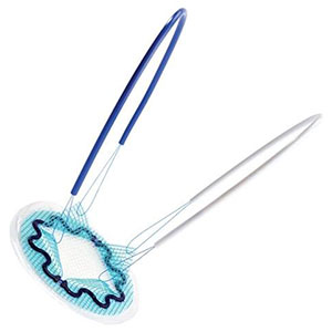 Photo showing Parietex™ Composite Ventral Patch, used in umbilical / epigastric hernia repairs.